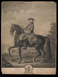 König Georg II, graviert von S. Ravenet, veröffentlicht von David Morier, Dezember 1757